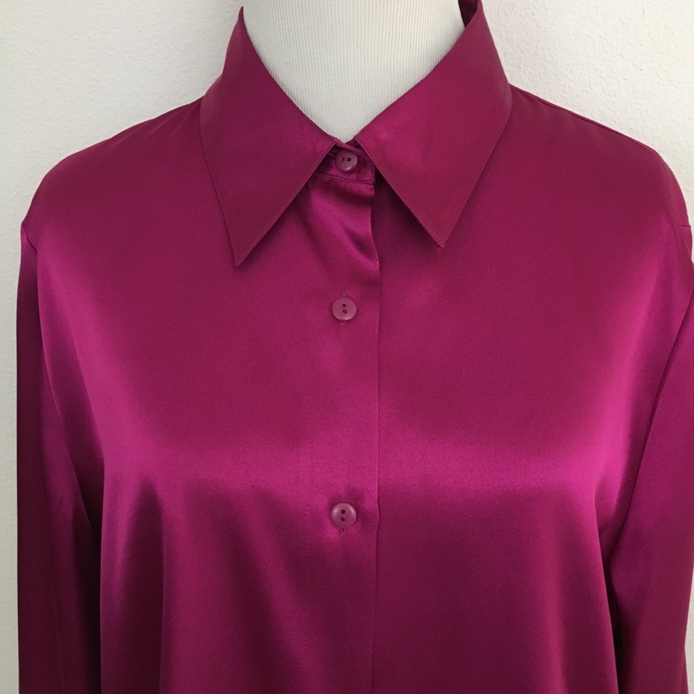 Liz Baker Fuchsia Satin Button-Up Blouse - Picture 5 of 8